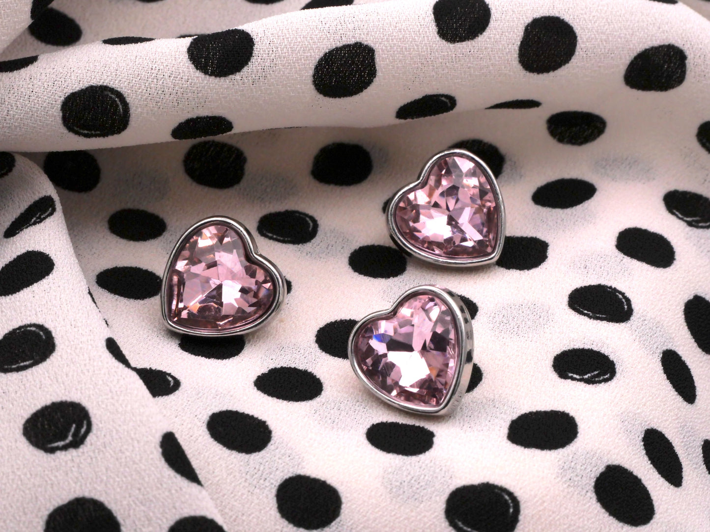 Rhinestone Glass Heart Silver Metal Pink Clear Metal 12mm