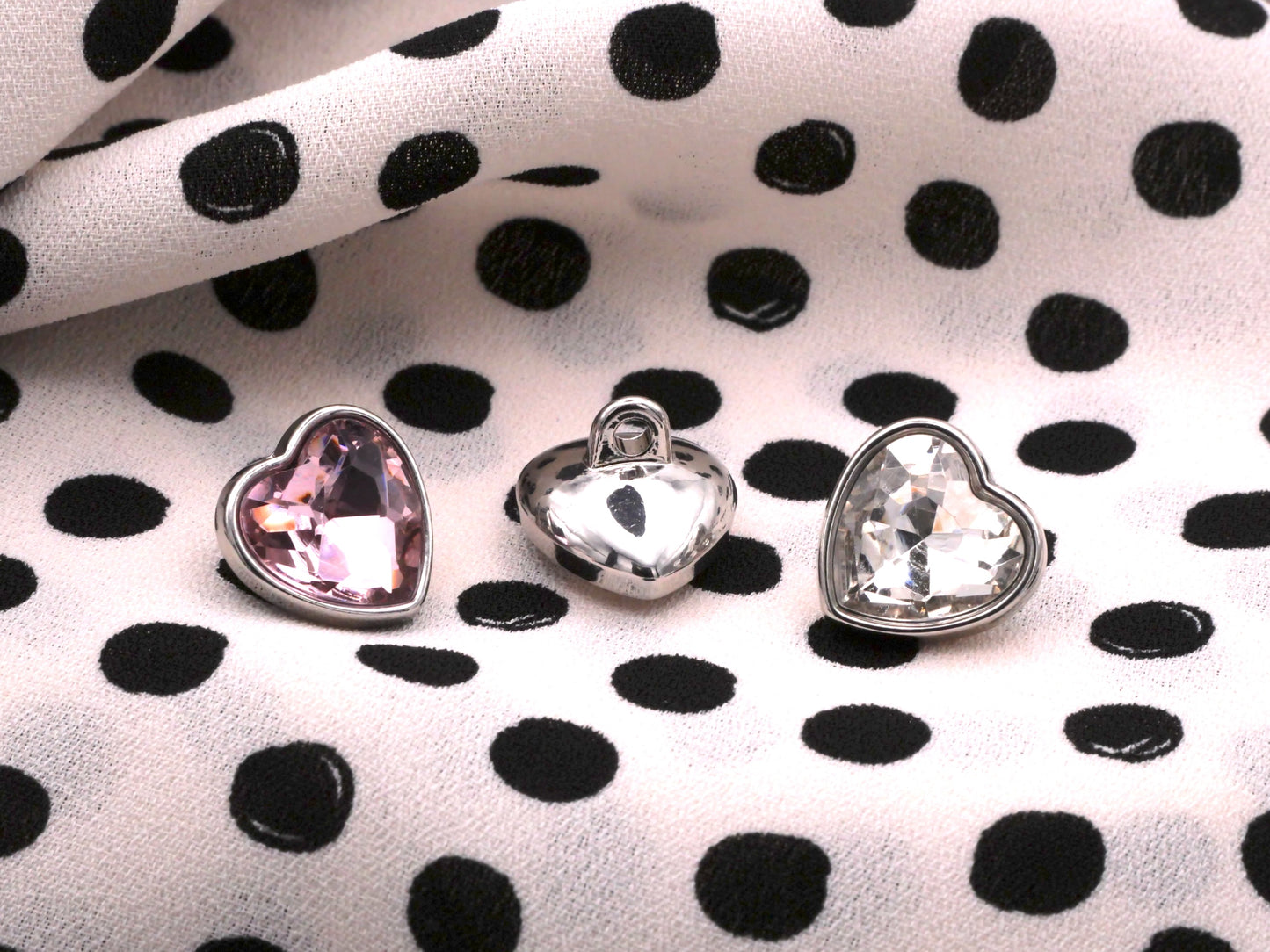 Rhinestone Glass Heart Silver Metal Pink Clear Metal 12mm