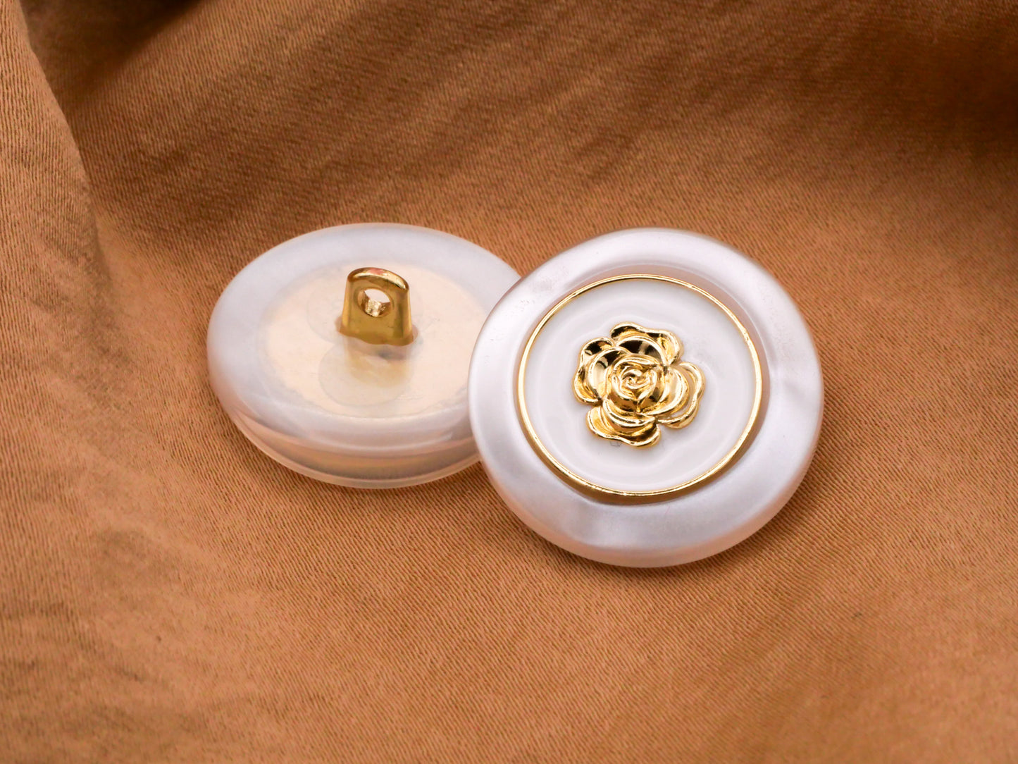 Gold Rose Pearlized Metallized Plastic Button 22mm