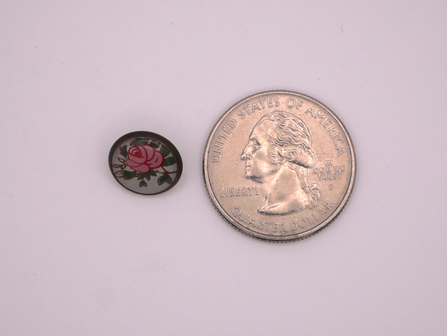 Rose Pink Under Plastic Bronze Metal Small Button 12mm