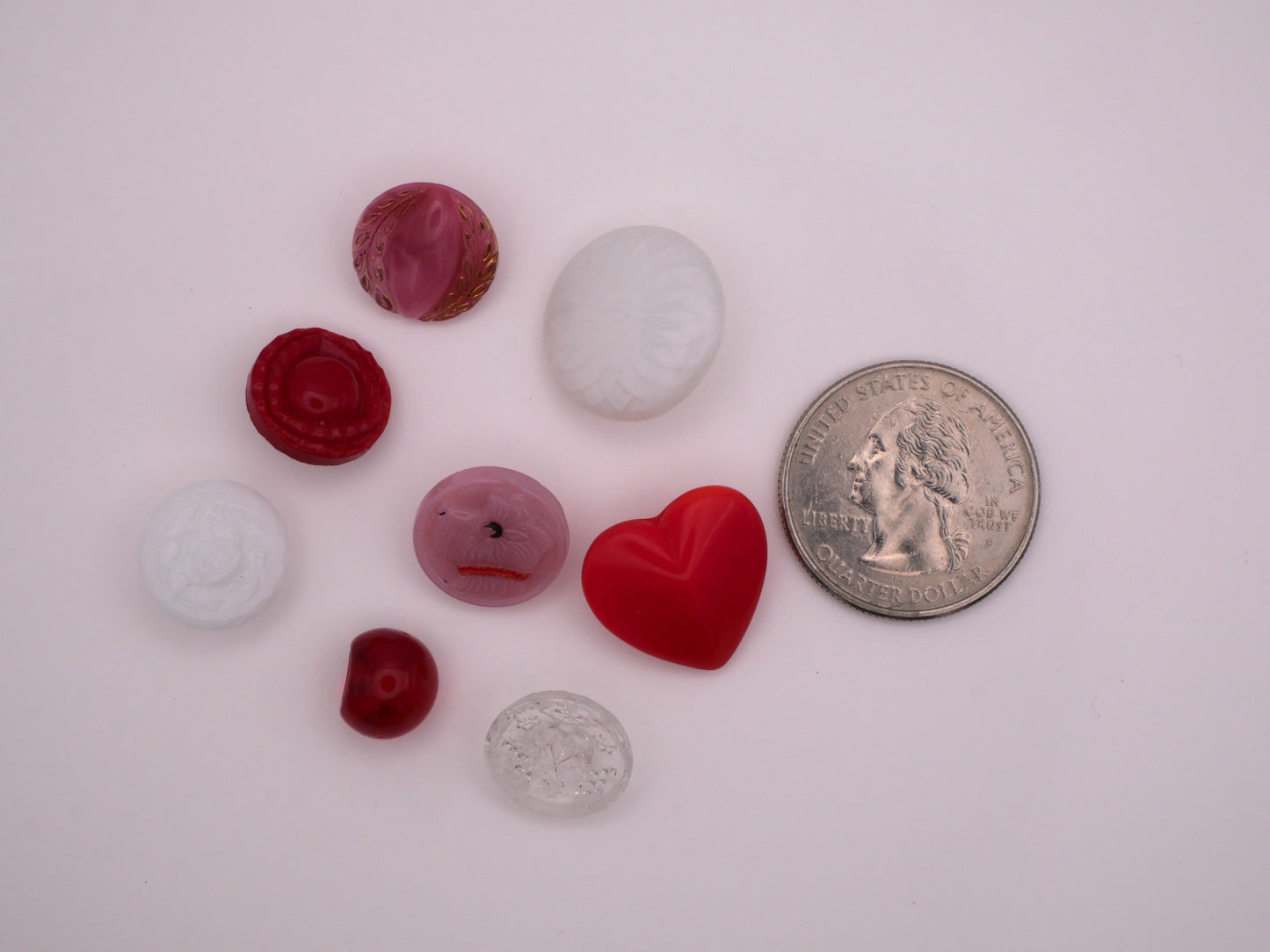 Scottie Dog Heart Glass Pink Red Buttons Set of Eight 9-18mm