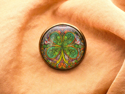 Art Nouveau Colorful Shamrock Clover Glass Dome Button 27mm