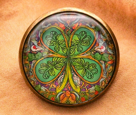 Art Nouveau Colorful Shamrock Clover Glass Dome Button 27mm