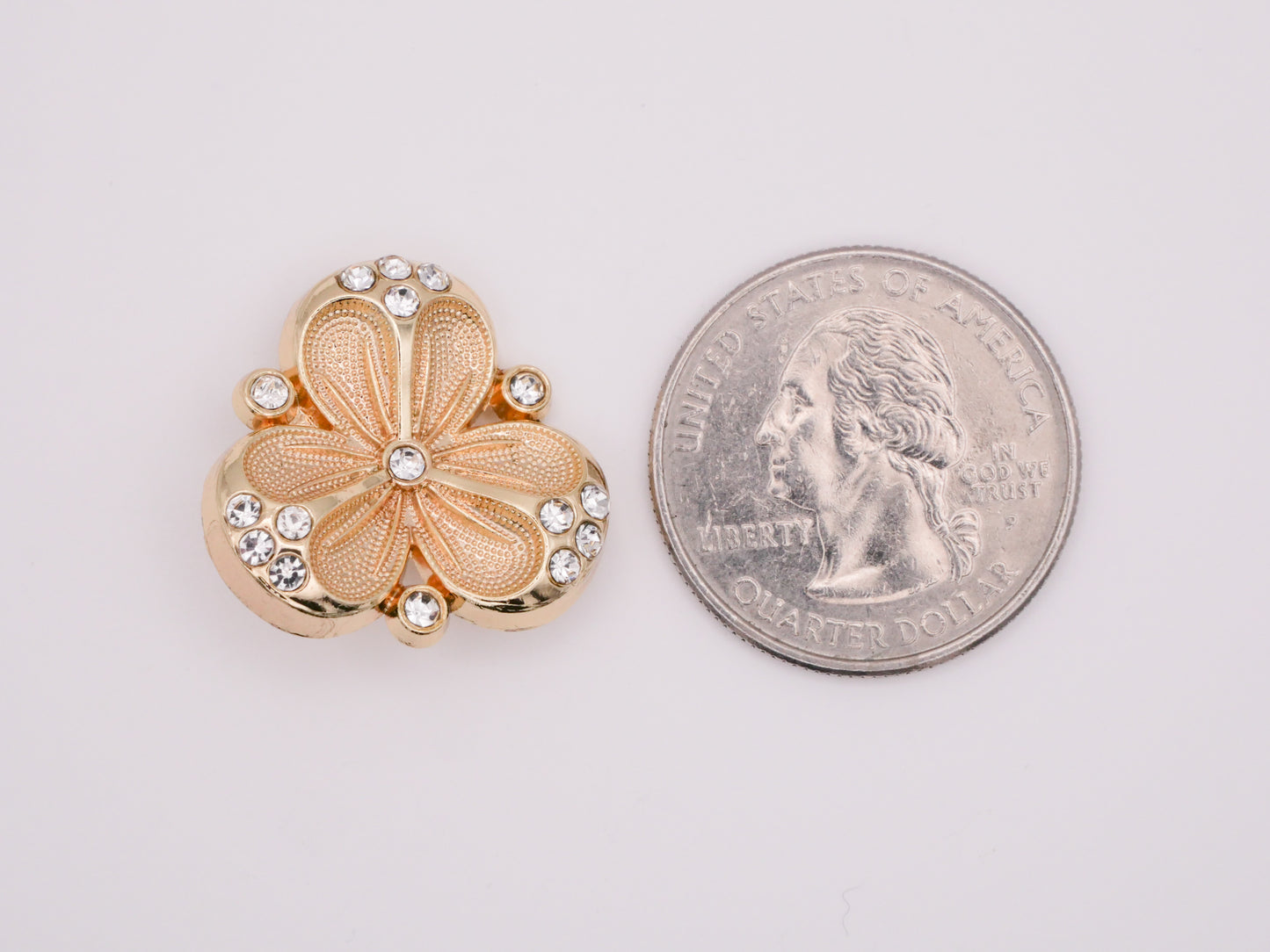 Shamrock Clover Gold Rhinestone Metal Button 22x23mm