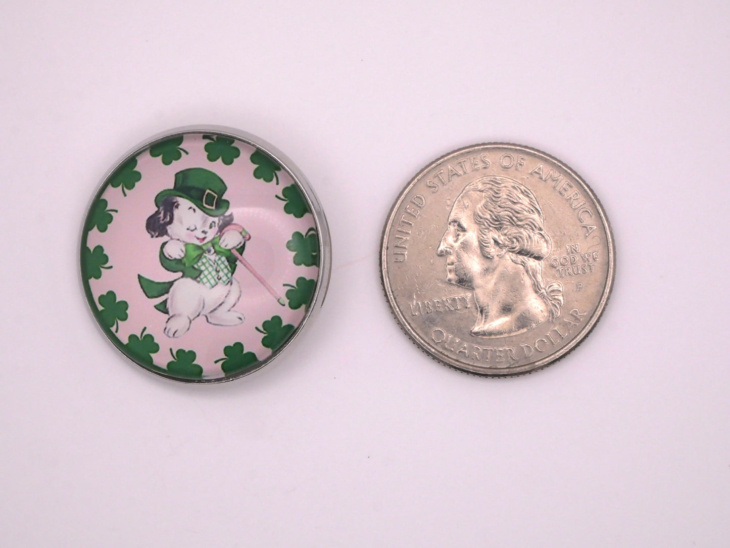 St. Patrick Shamrock Clover Dog Gentlemen Glass Dome Button 27mm