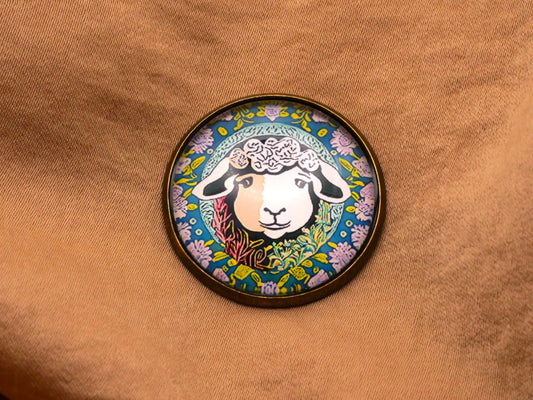 Curly Sheep Lamb Flower Garden Glass Dome Button 27mm