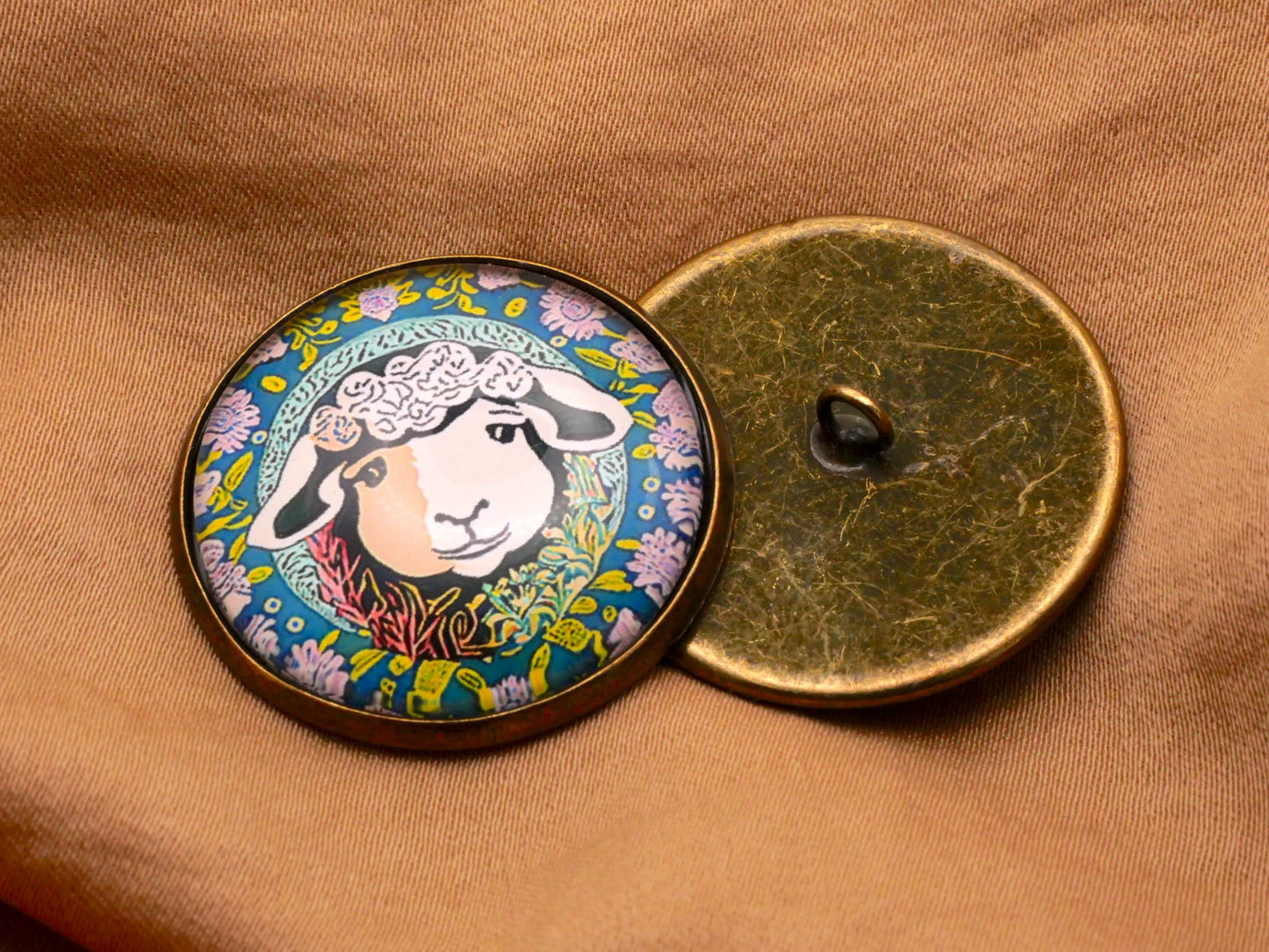 Curly Sheep Lamb Flower Garden Glass Dome Button 27mm