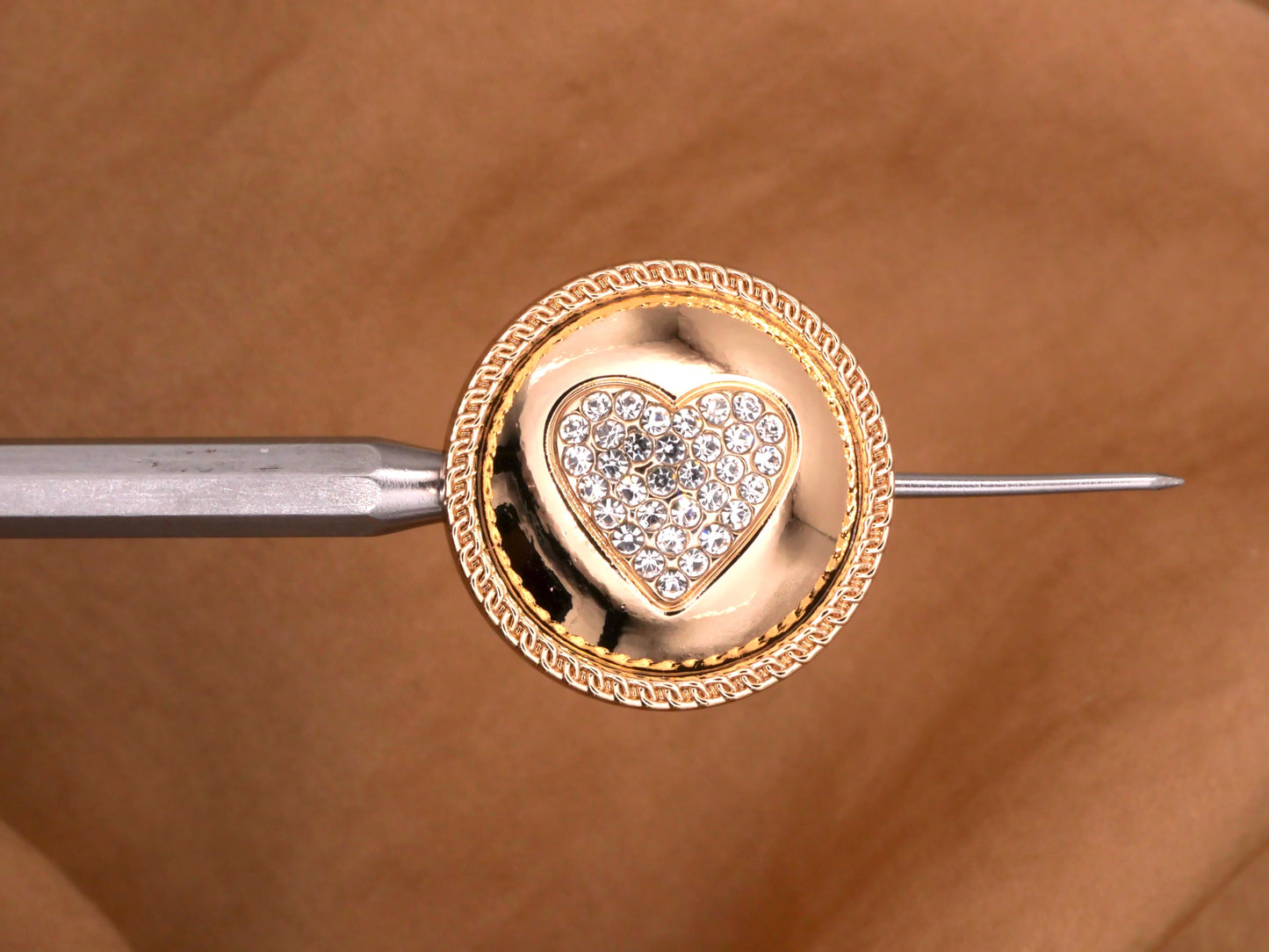 Shiny Gold Rhinestone Heart Button 22mm