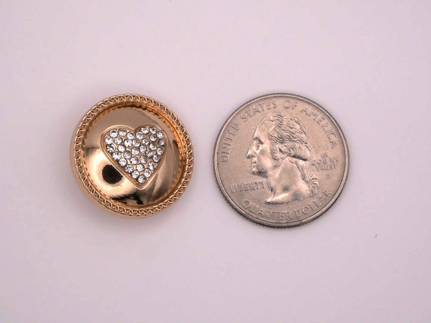 Shiny Gold Rhinestone Heart Button 22mm