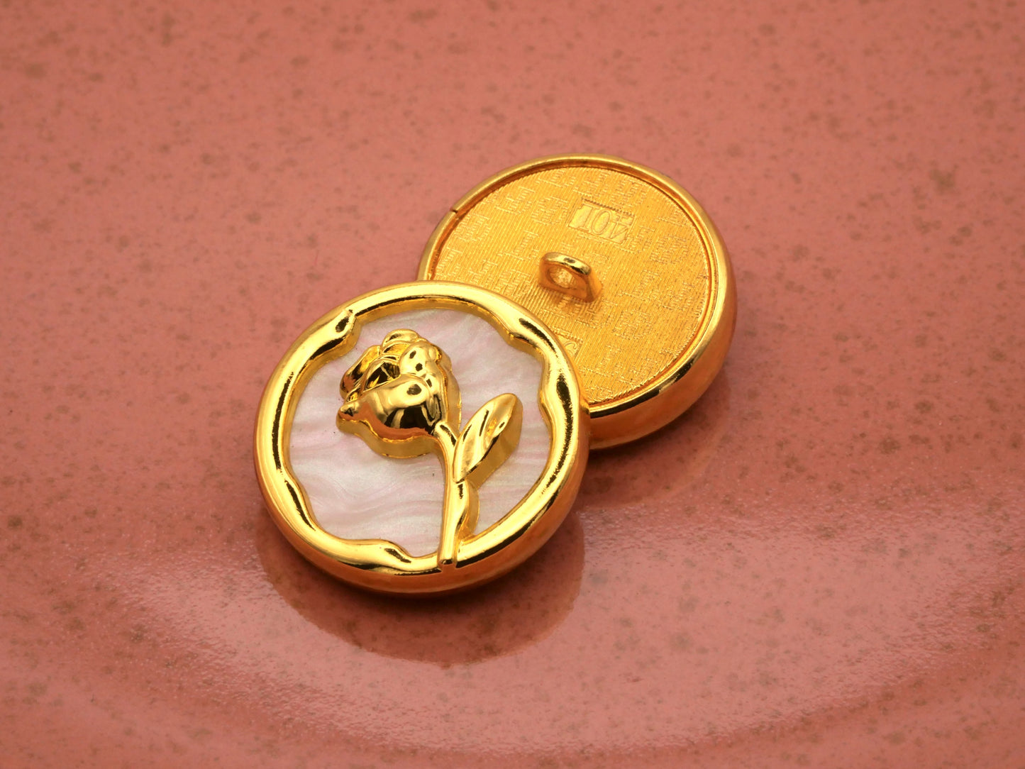 Shiny Gold Metal Rose Pearlized Button 25mm