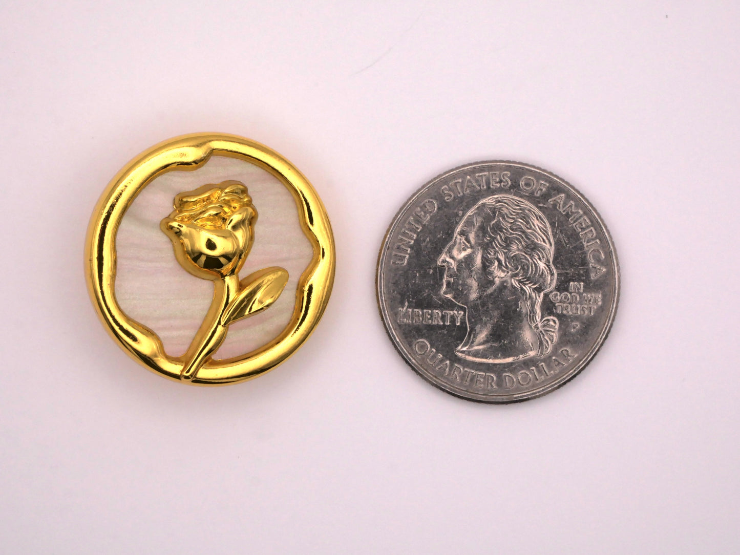 Shiny Gold Metal Rose Pearlized Button 25mm