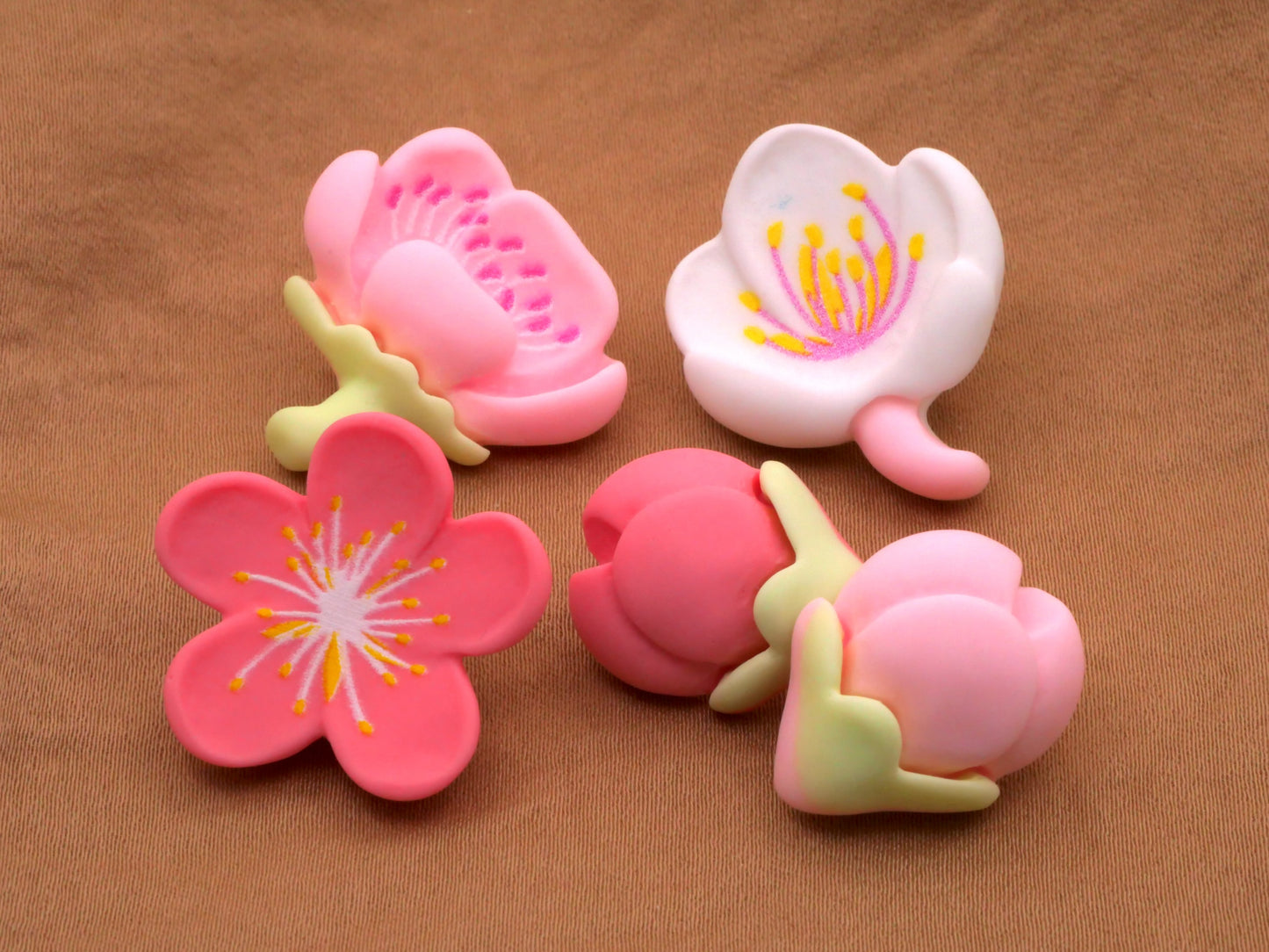 Spring Flowers Set of Five Plastic Buttons Various 16-24mm