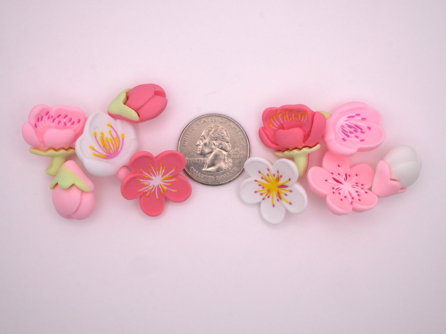 Spring Flowers Set of Five Plastic Buttons Various 16-24mm