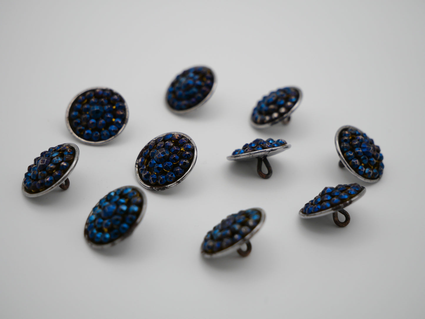 Blue Tint Victorian Steel Cut Buttons 16mm