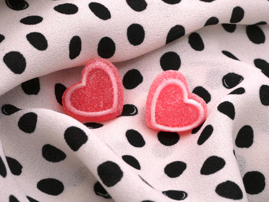 Sugar Coated Gummy Heart Candy Button Pair 15x17mm