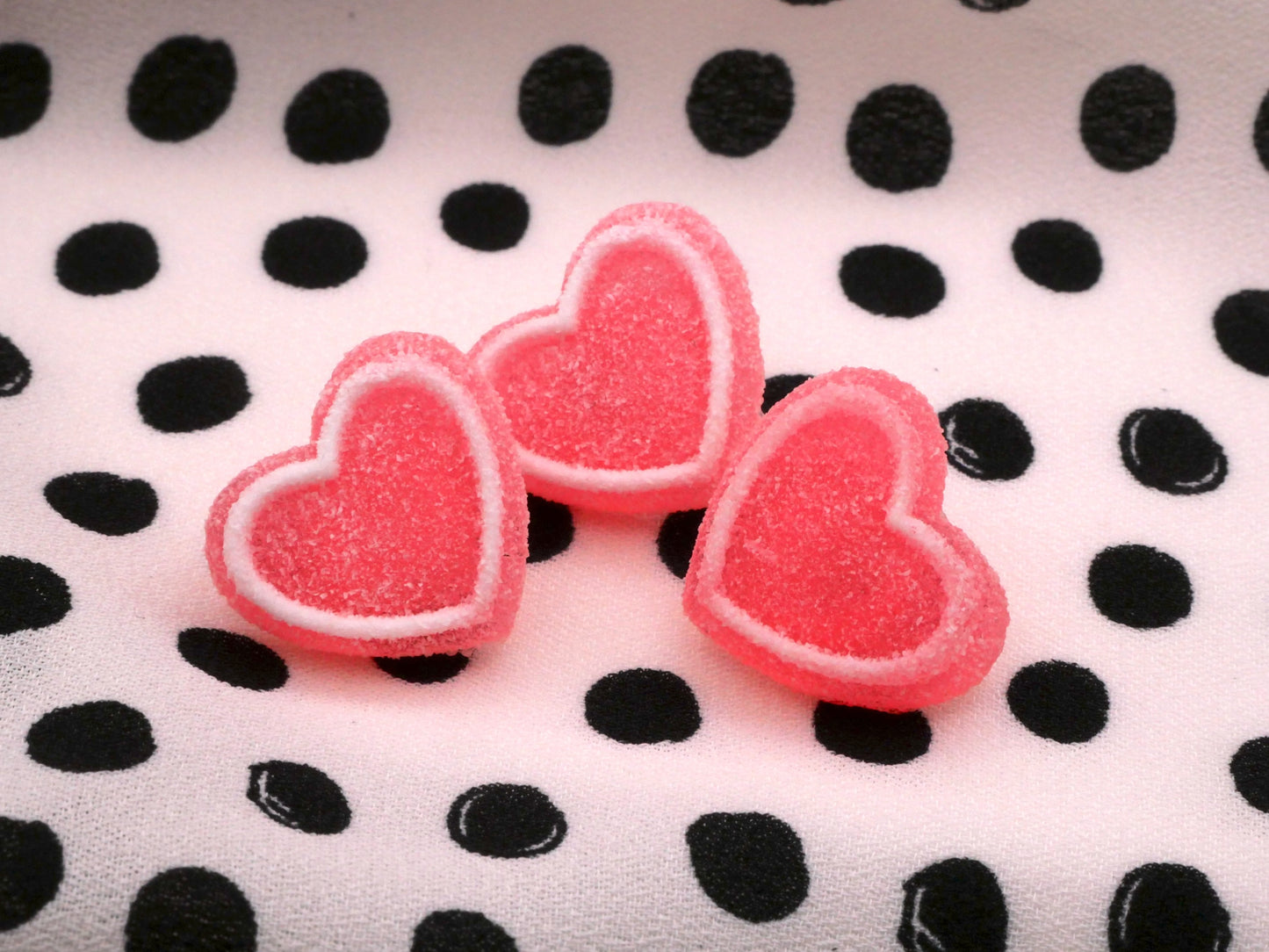 Sugar Coated Gummy Heart Candy Button Pair 15x17mm