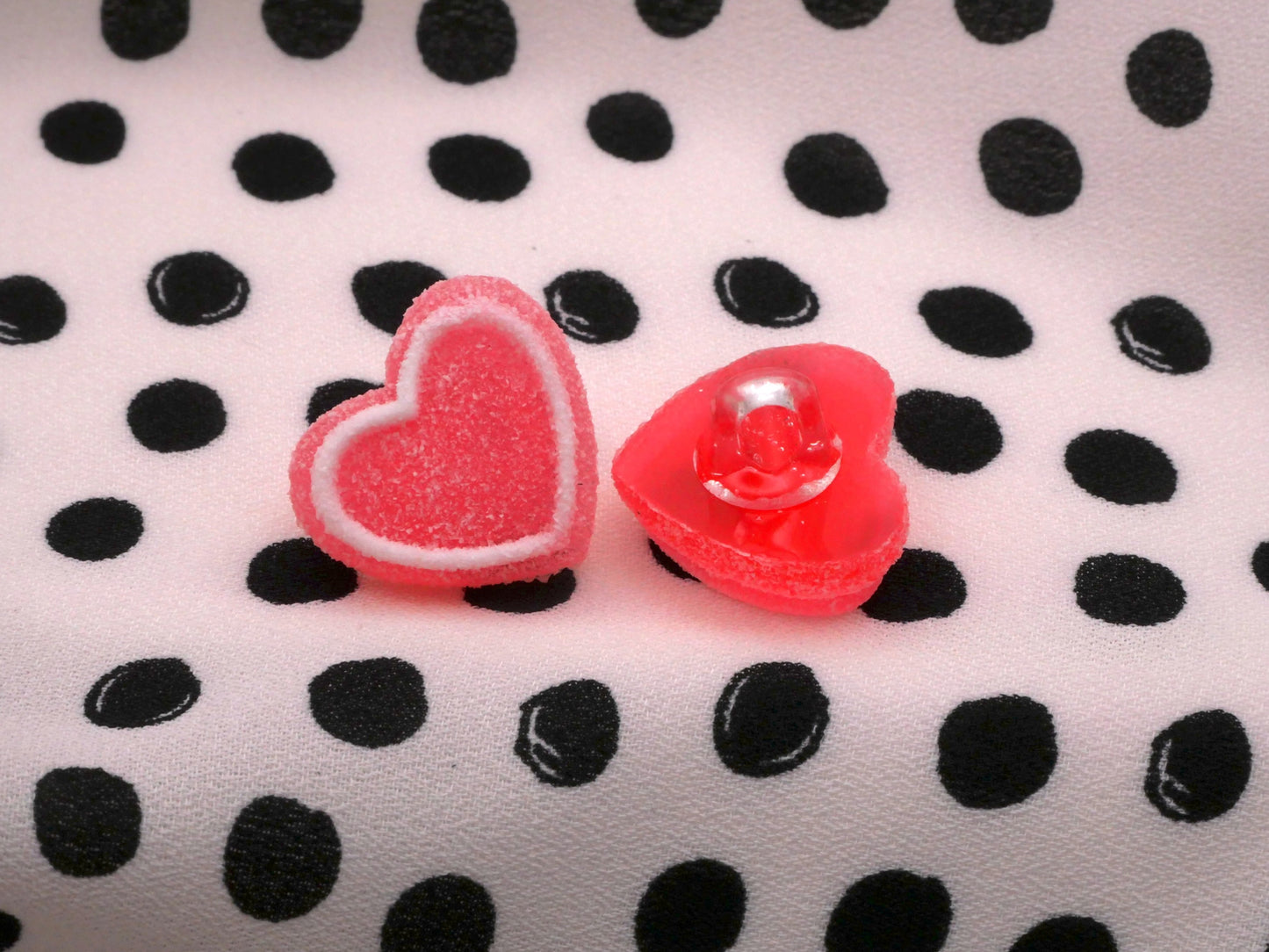 Sugar Coated Gummy Heart Candy Button Pair 15x17mm