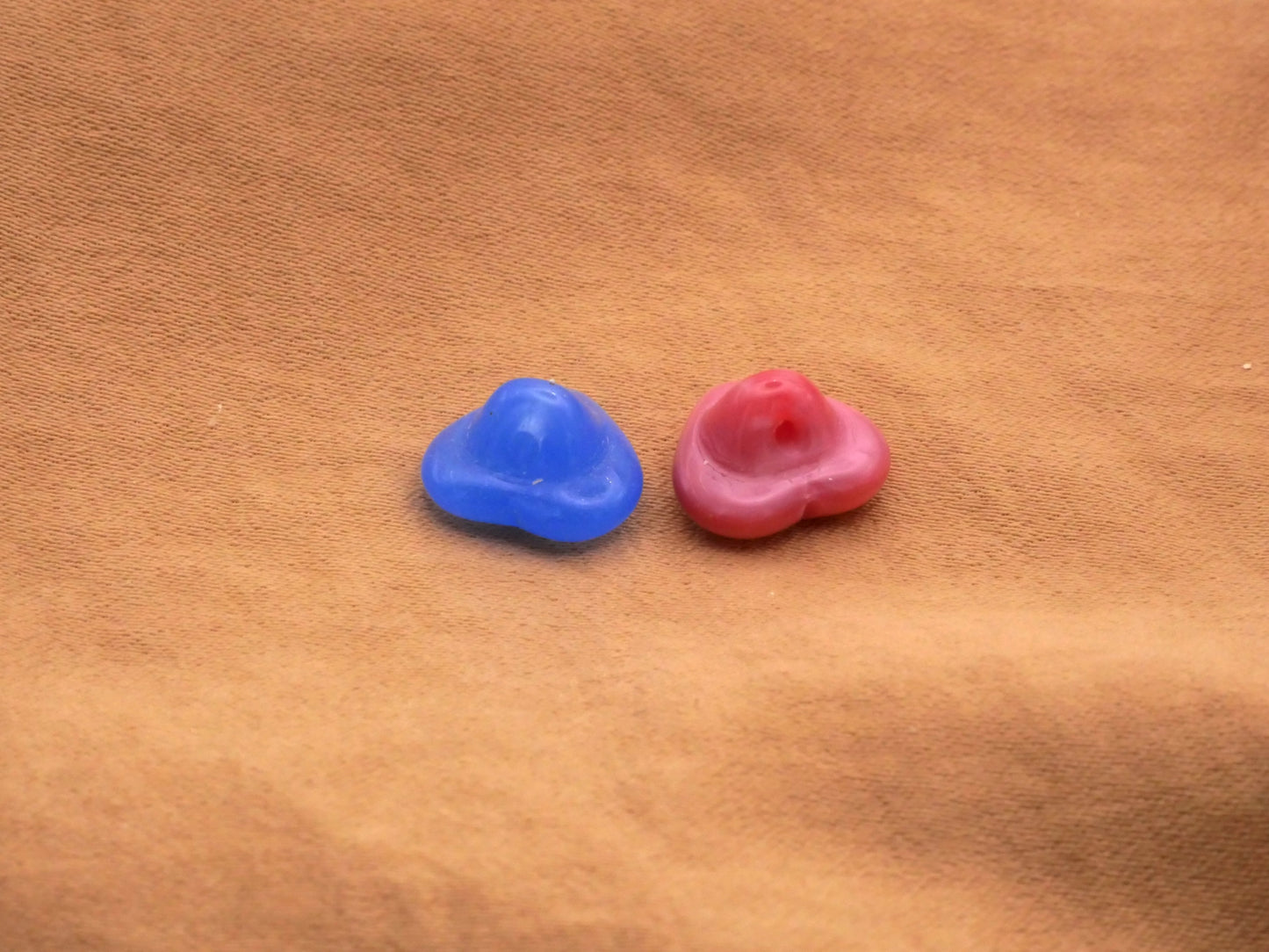 Czech Glass Hearts Pink Blue Small Button 10x11mm