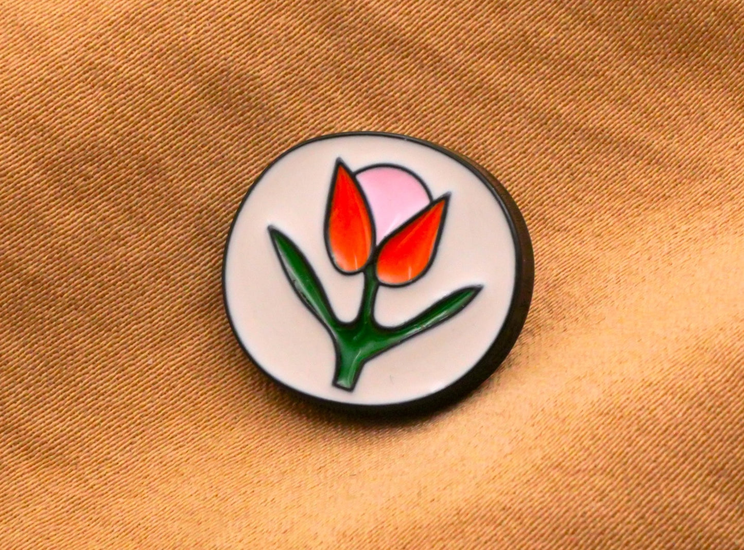 Tulip Enamel Black Metal Orange Pink Flower Button 16x18mm