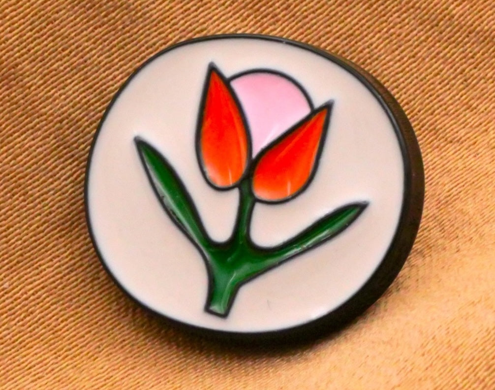Tulip Enamel Black Metal Orange Pink Flower Button 16x18mm
