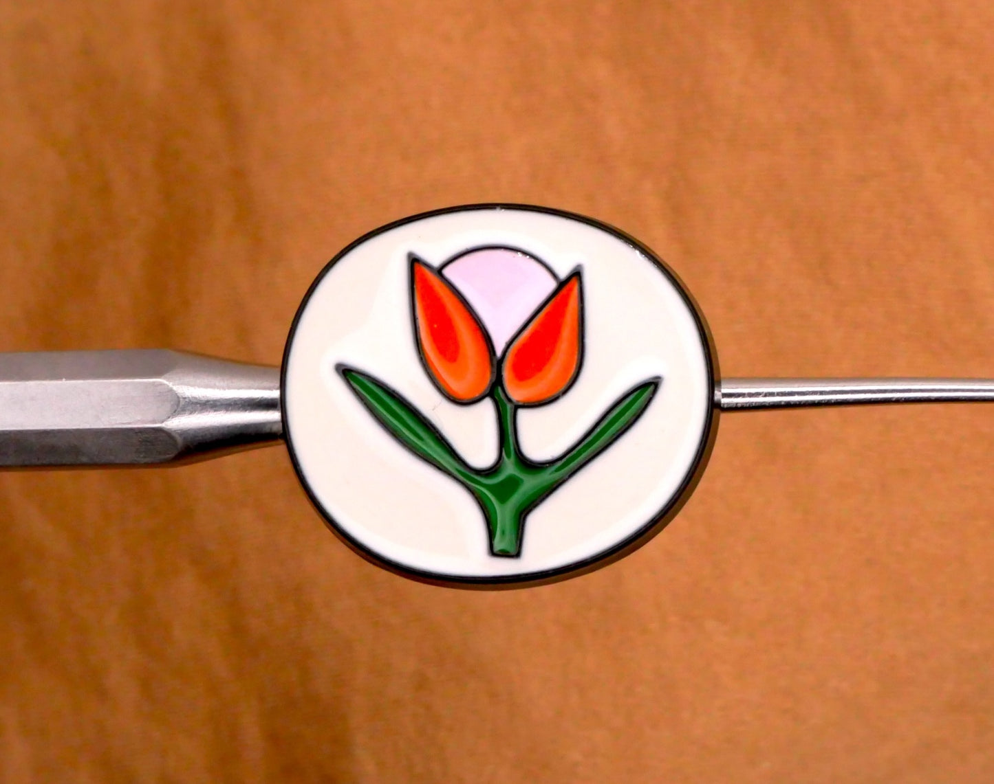 Tulip Enamel Black Metal Orange Pink Flower Button 16x18mm