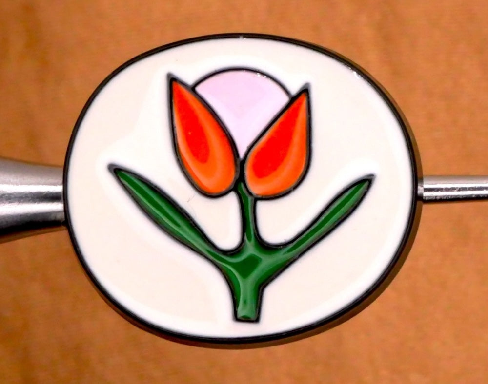 Tulip Enamel Black Metal Orange Pink Flower Button 16x18mm