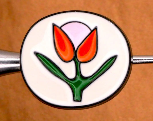 Tulip Enamel Black Metal Orange Pink Flower Button 16x18mm