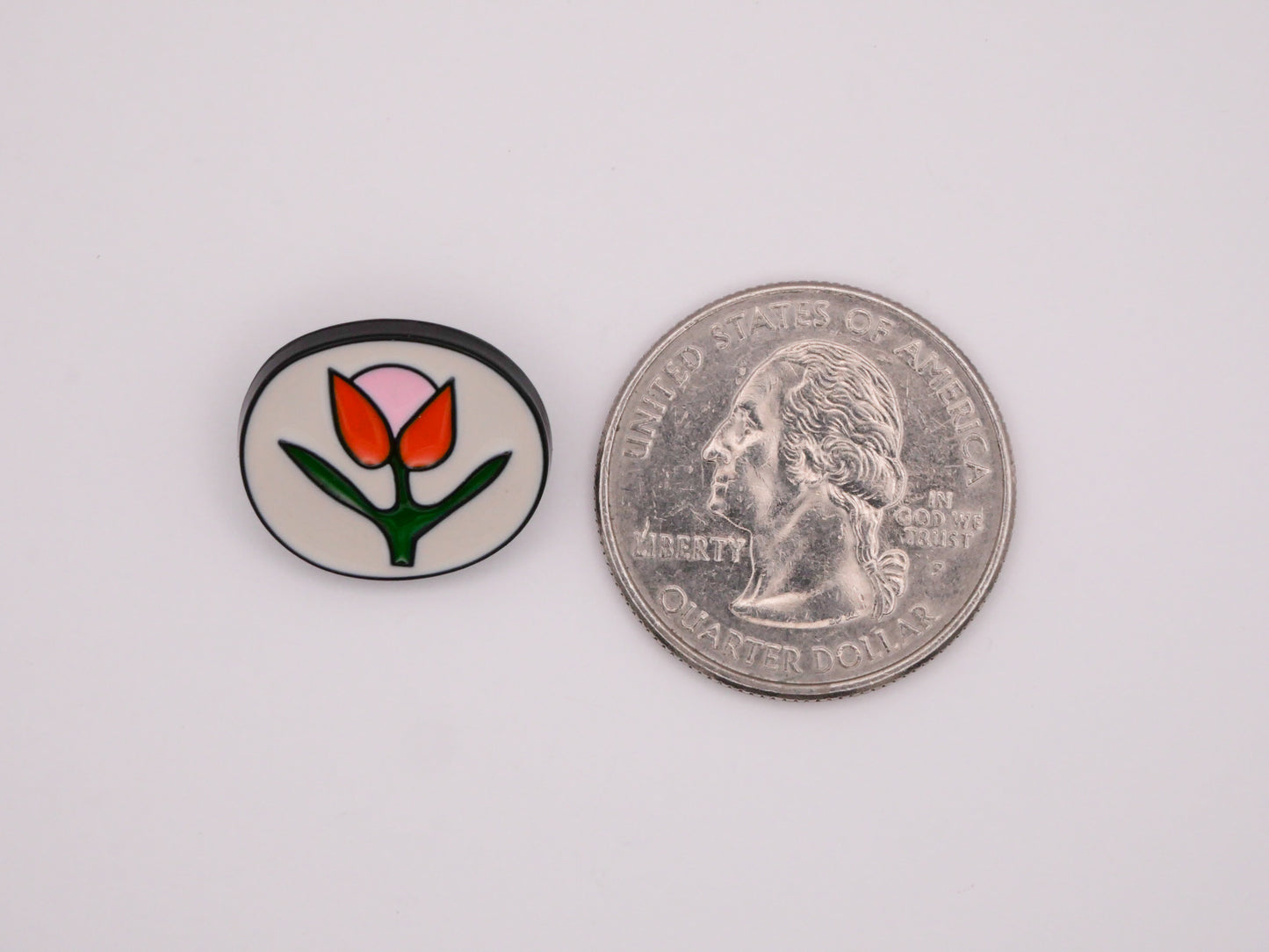 Tulip Enamel Black Metal Orange Pink Flower Button 16x18mm