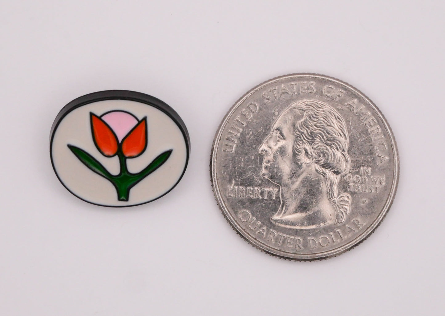 Tulip Enamel Black Metal Orange Pink Flower Button 16x18mm