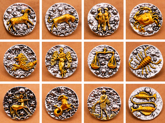 Zodiac Signs Hammered Silver Gold Metal Button Various 20mm