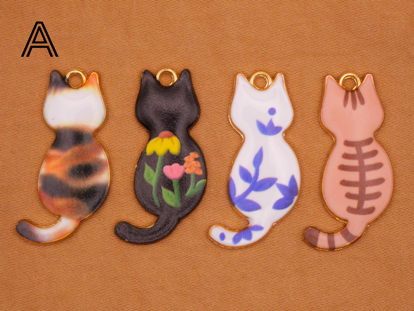 Cat Kitty Applied Graphics Set of Four Charms Embellishments Various 16x30mm