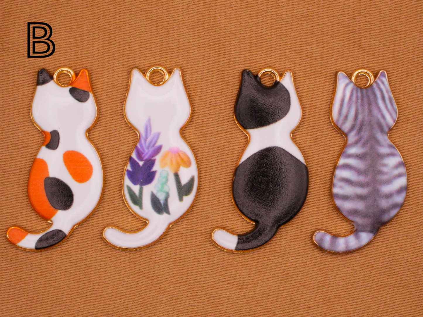 Cat Kitty Applied Graphics Set of Four Charms Embellishments Various 16x30mm