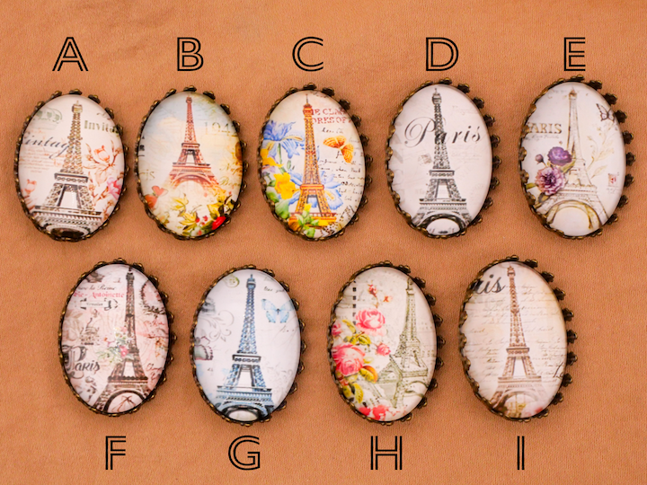 Eiffel Tower Paris France Oval Dome Glass Bronze Metal Button Various 19x26mm