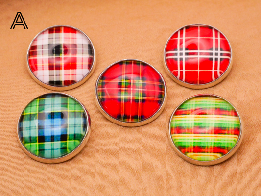 Plaid Designs Glass Dome Silver Metal Set of Five Buttons Various 20mm