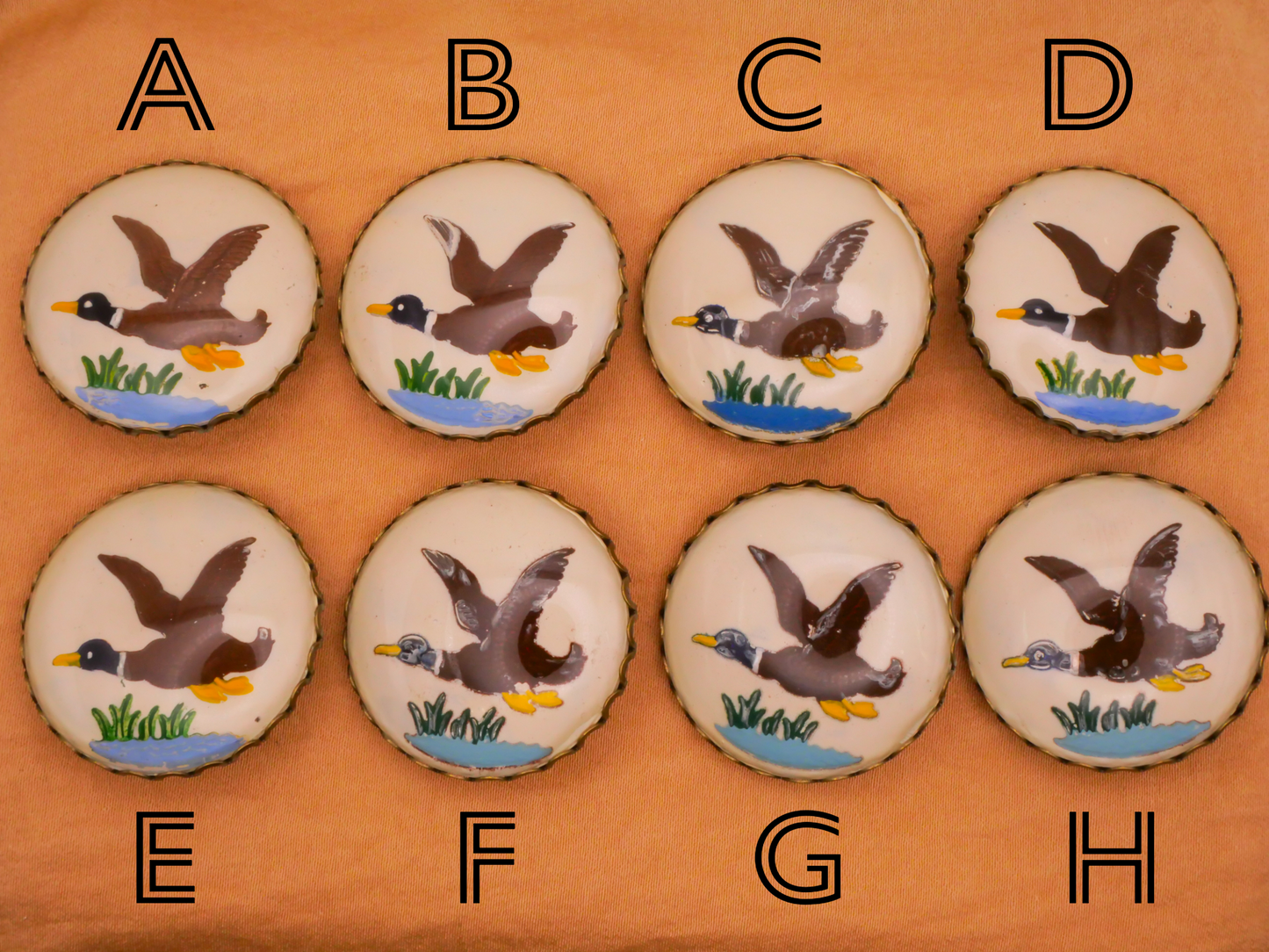 Duck Flying Hand-Painted Intaglio Glass Metal Button Various 31mm