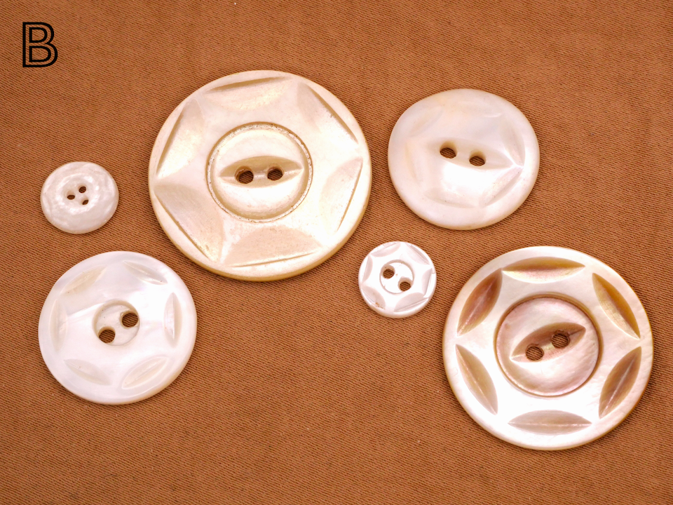 Sun Star Carved Mother of Pearl Set of Six Buttons Various 10-28mm