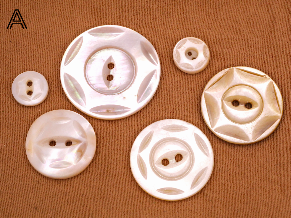 Sun Star Carved Mother of Pearl Set of Six Buttons Various 10-28mm