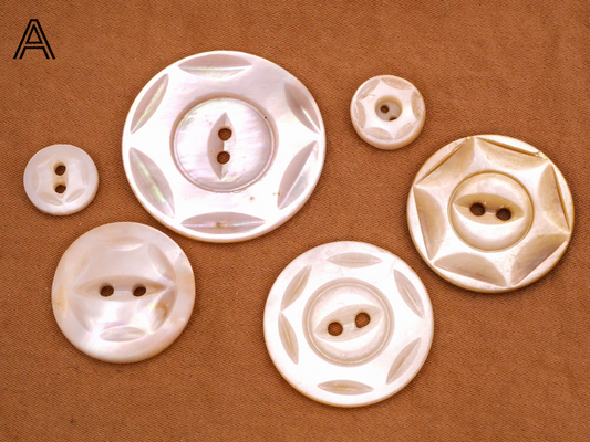 Sun Star Carved Mother of Pearl Set of Six Buttons Various 10-28mm