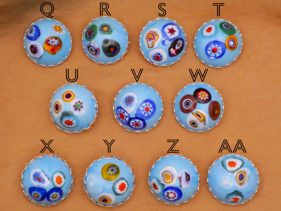 Millefiori Cluster White or Blue Glass Lace Metal Setting Button Various 19-21mm