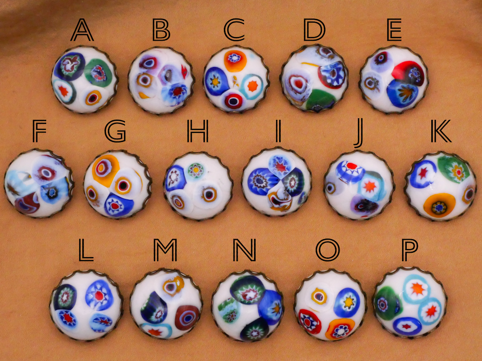 Millefiori Cluster White or Blue Glass Lace Metal Setting Button Various 19-21mm