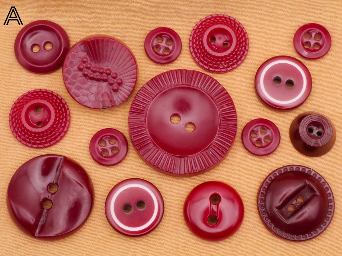 Burgundy Wine Red Vintage Plastic Set of Fifteen Buttons Various 10-28mm