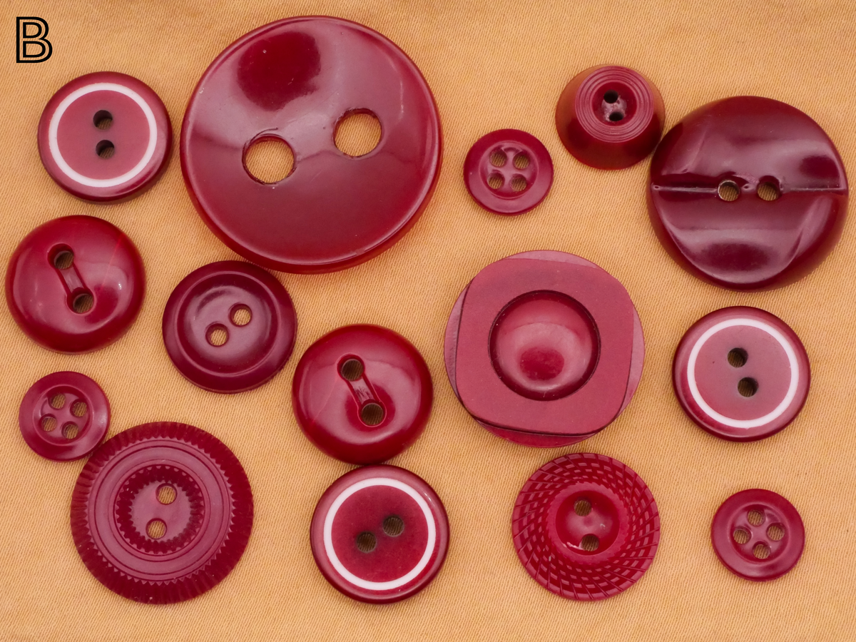 Burgundy Wine Red Vintage Plastic Set of Fifteen Buttons Various 10-28mm