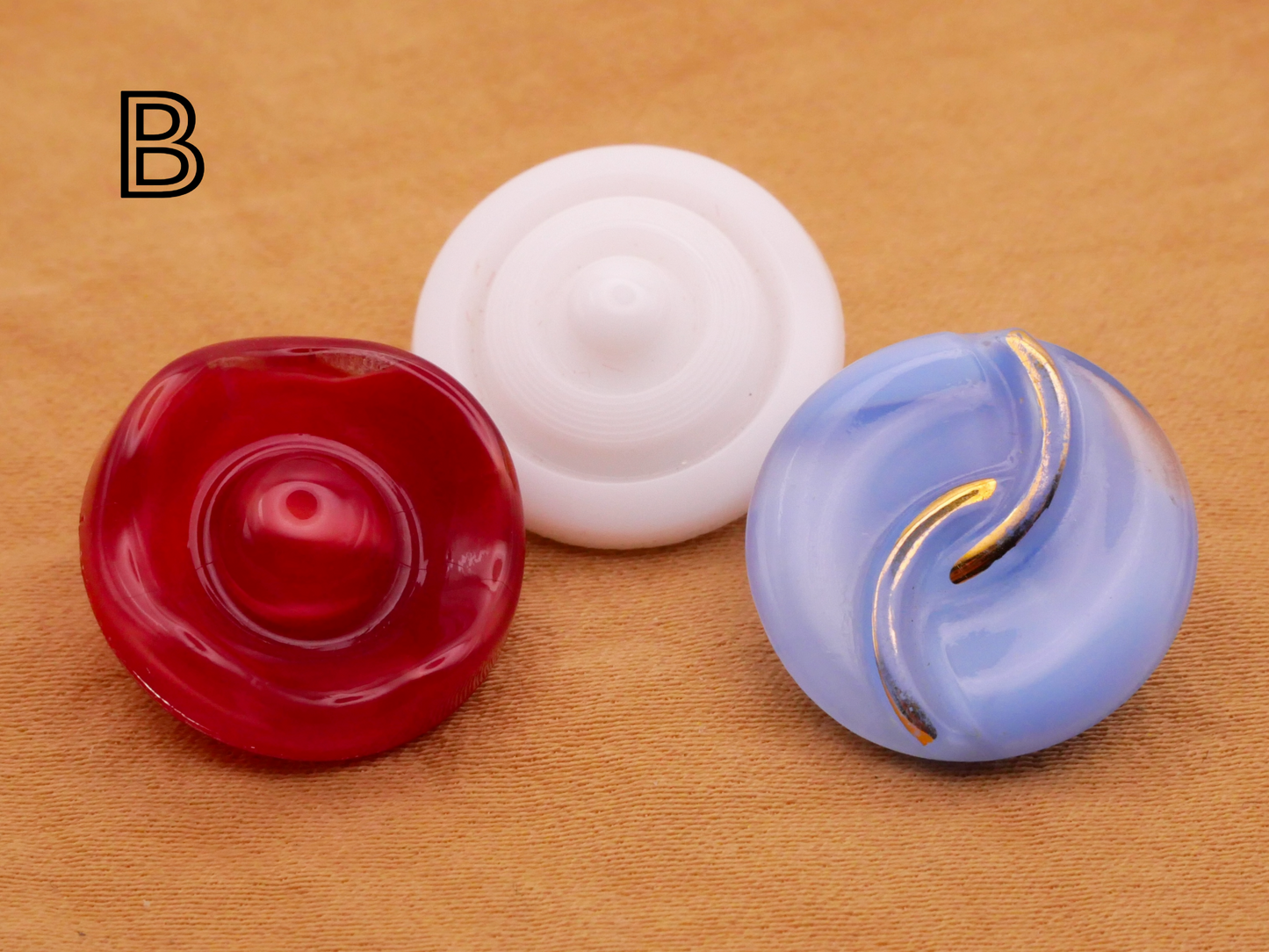 Glass Red White Blue Vintage Set of Three Buttons Various 18mm