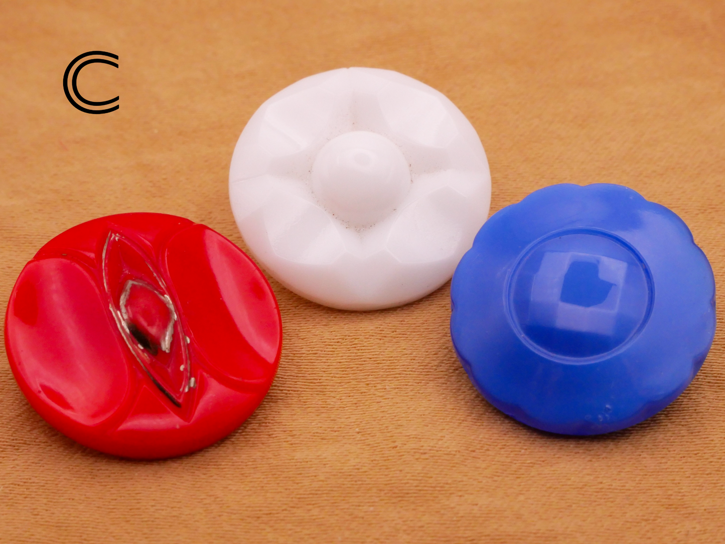 Glass Red White Blue Vintage Set of Three Buttons Various 18mm