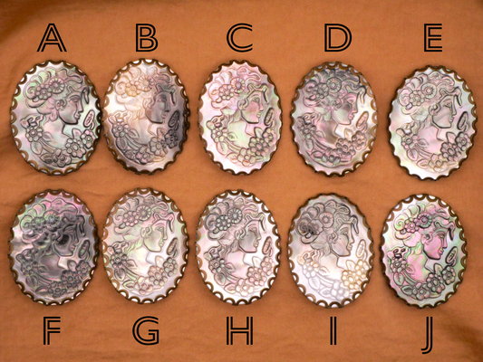 Cameo Art Nouveau Smoky Mother of Pearl Large Metal Button Various 31x41mm