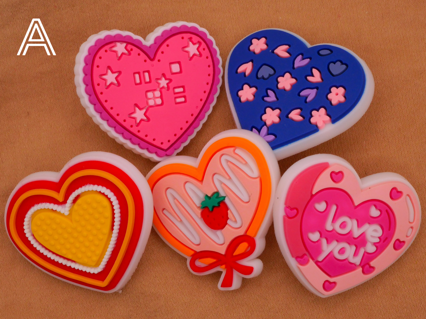 Heart Playful Fun Bendable Soft Plastic Set of Five Buttons Various 21-30mm