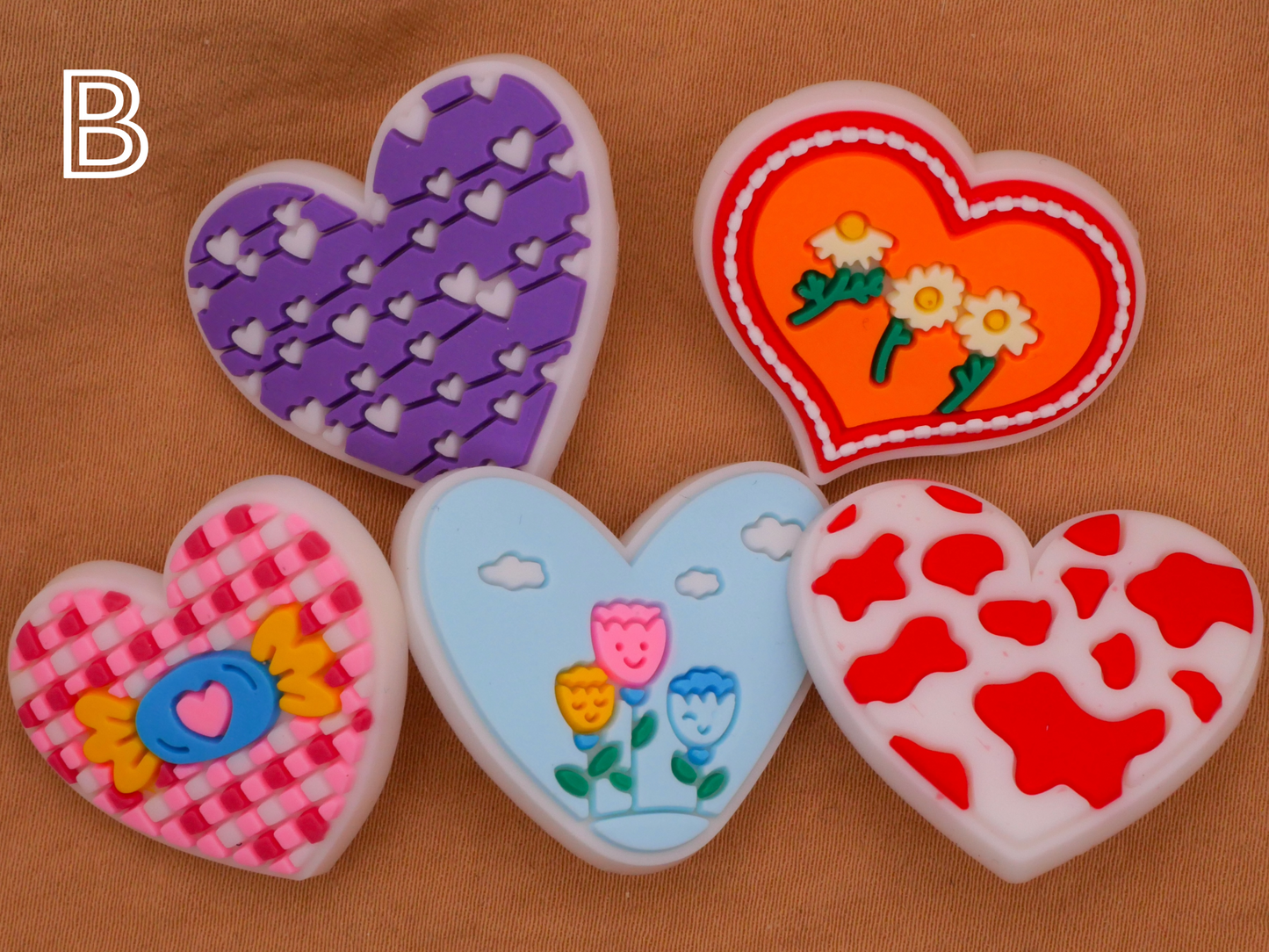 Heart Playful Fun Bendable Soft Plastic Set of Five Buttons Various 21-30mm