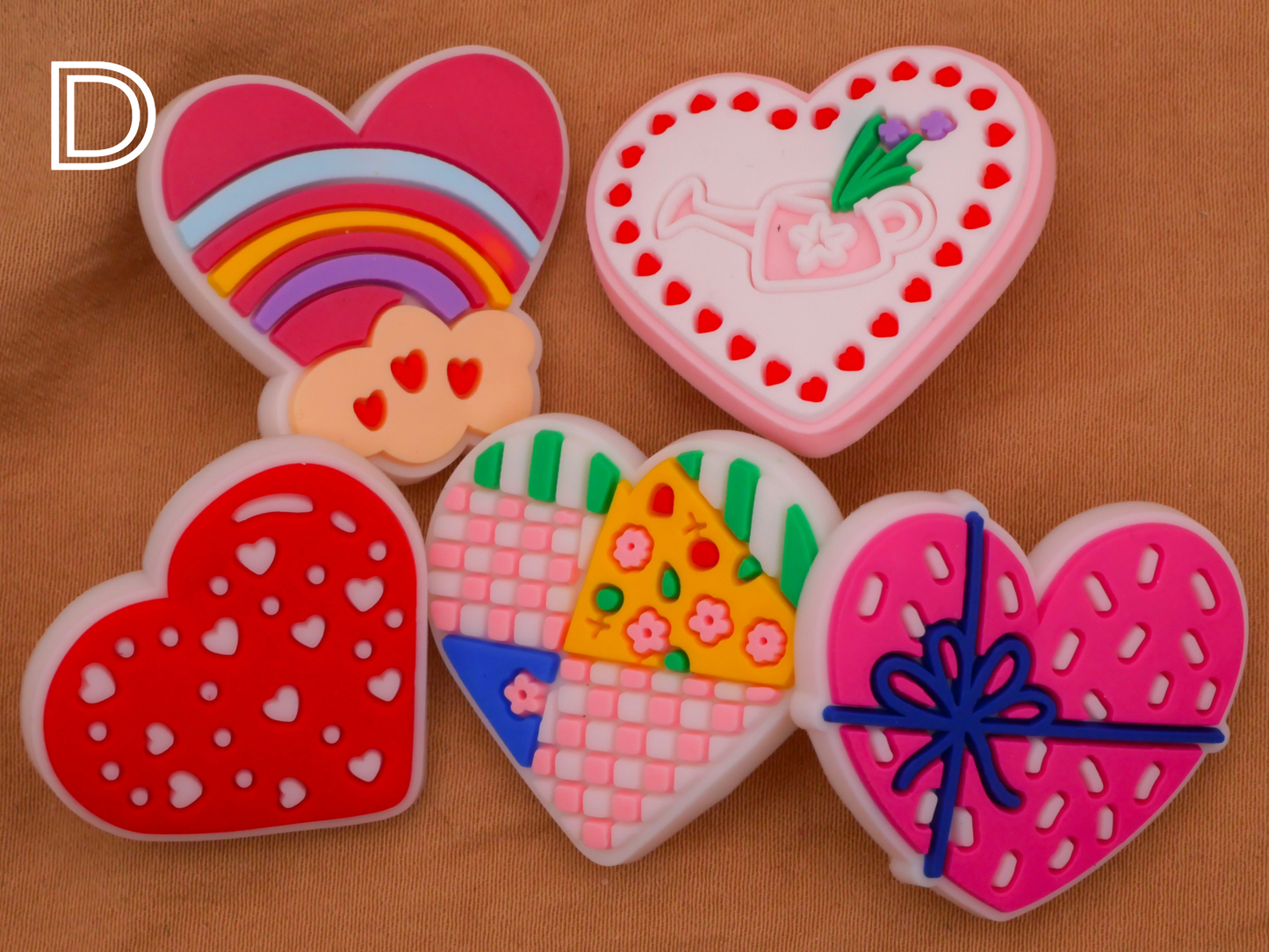 Heart Playful Fun Bendable Soft Plastic Set of Five Buttons Various 21-30mm