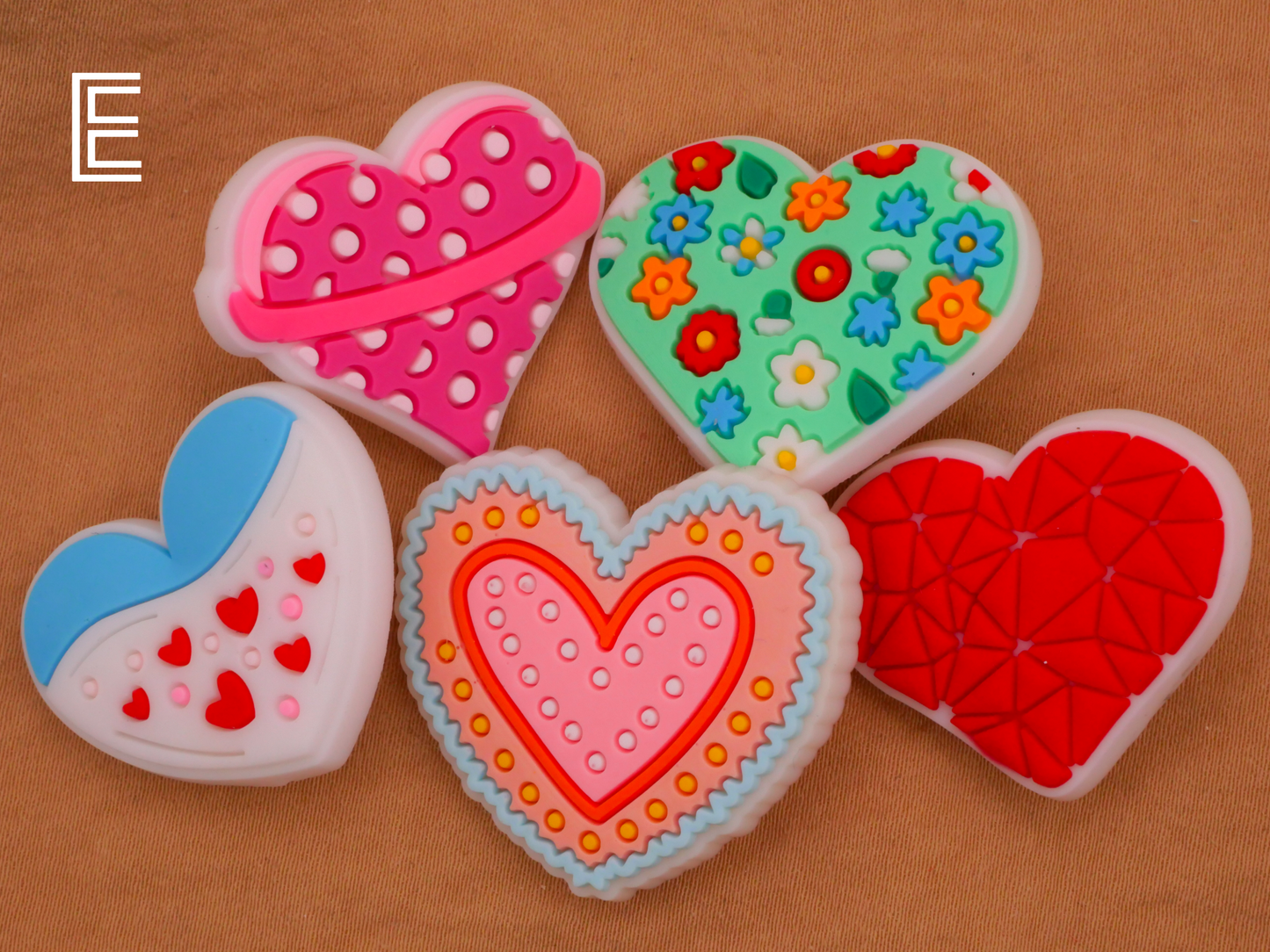Heart Playful Fun Bendable Soft Plastic Set of Five Buttons Various 21-30mm