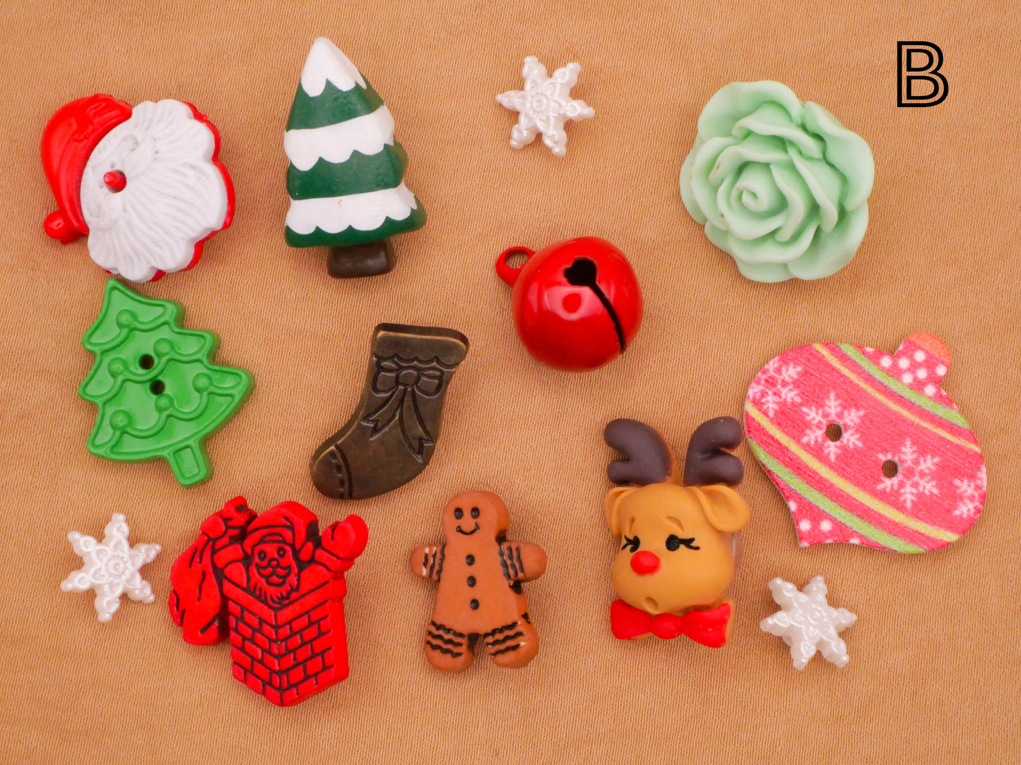 Christmas Variety Plastic Metal Wood Set of Thirteen Buttons Various 11-29mm